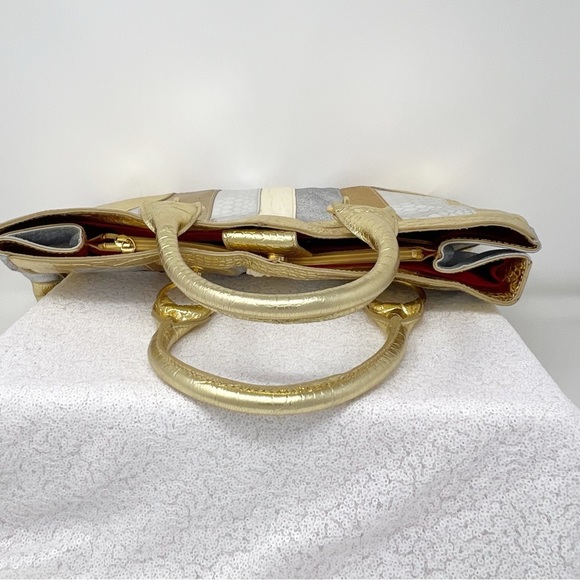 BEVERLY FELDMAN Shoulder Bag Satchel Gold / Silver Leather handbag - Picture 6 of 16